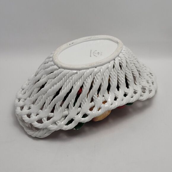 Capodimonte Ceramic Woven Basket Fruit Bowl Centerpiece Hand Painted Italy - Picture 11 of 15